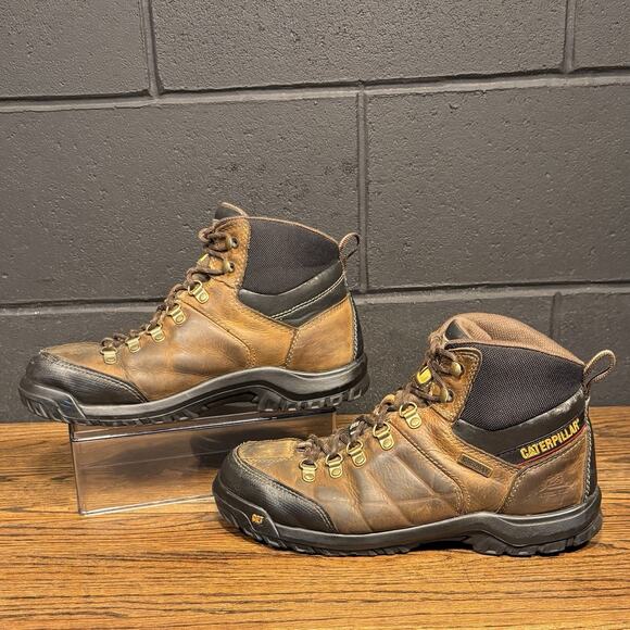 CAT Threshold Brown Leather Steel Toe Work Boots Men’s 10 P90935 - Picture 1 of 8